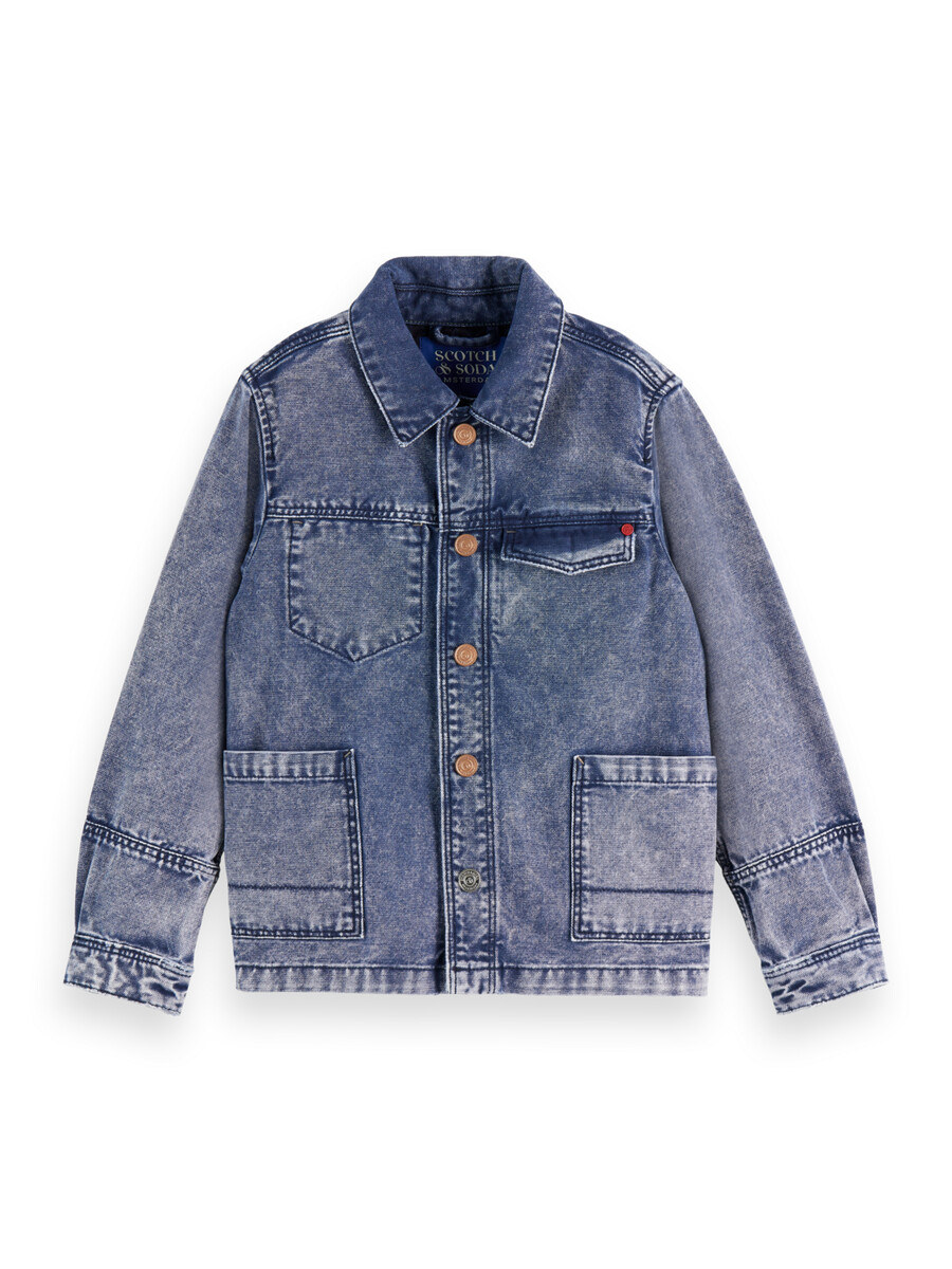 pojkars arbetsjacka i tvättad denimcanvas
