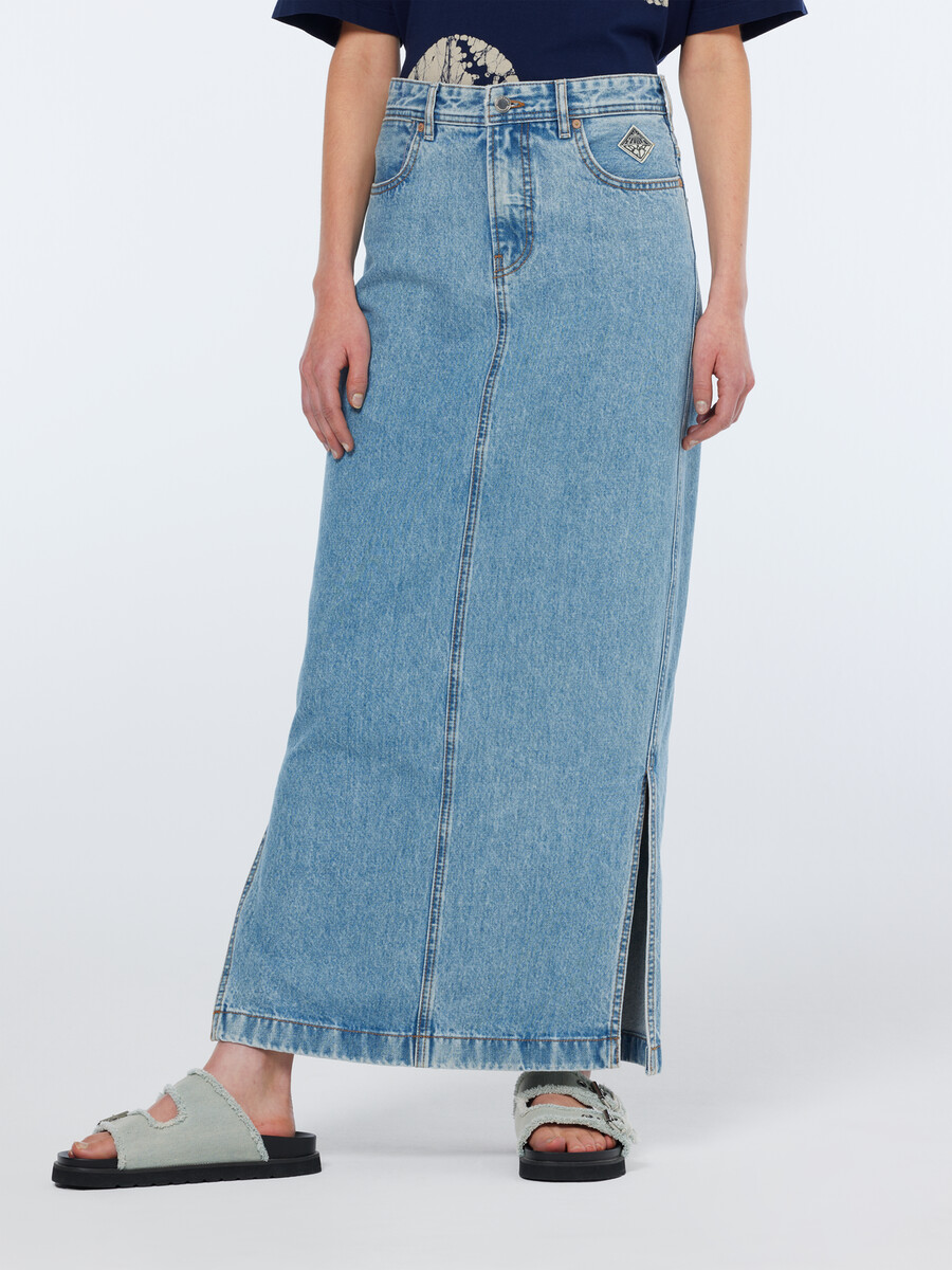 låg midja i denim med maxikjol lakehouse