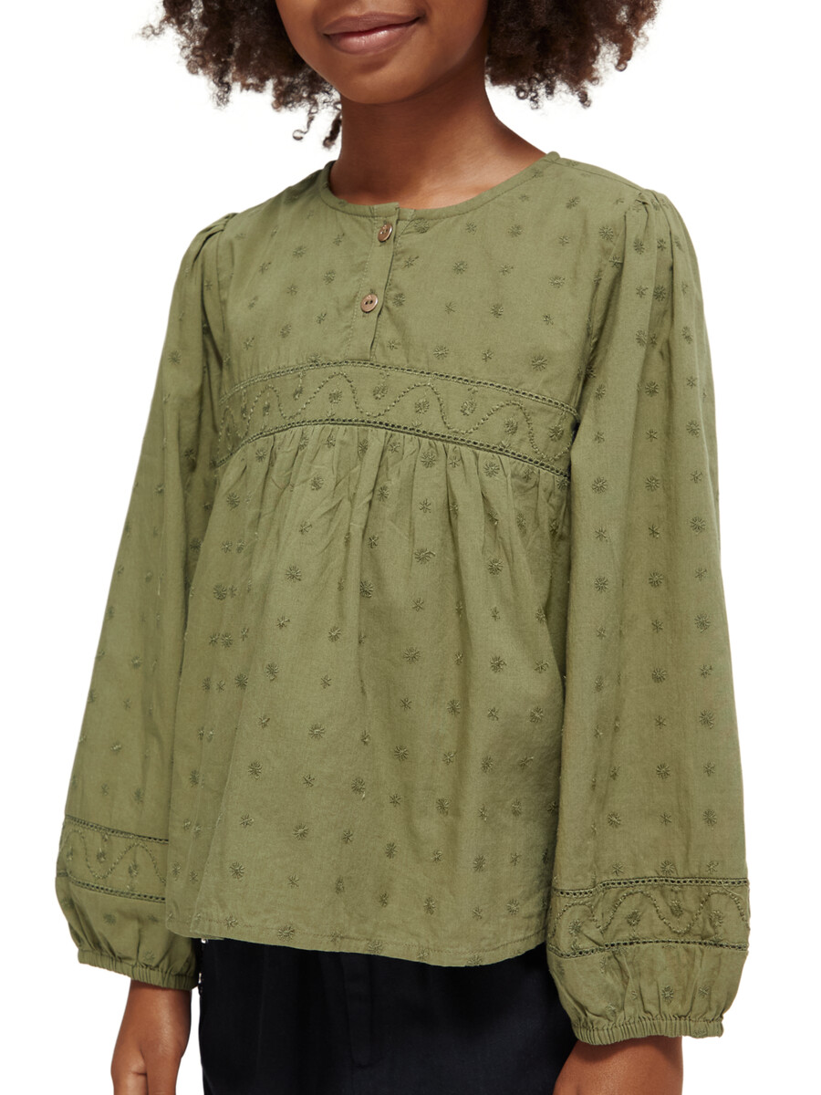 topp med broderi och anglaise-paneler för flickor