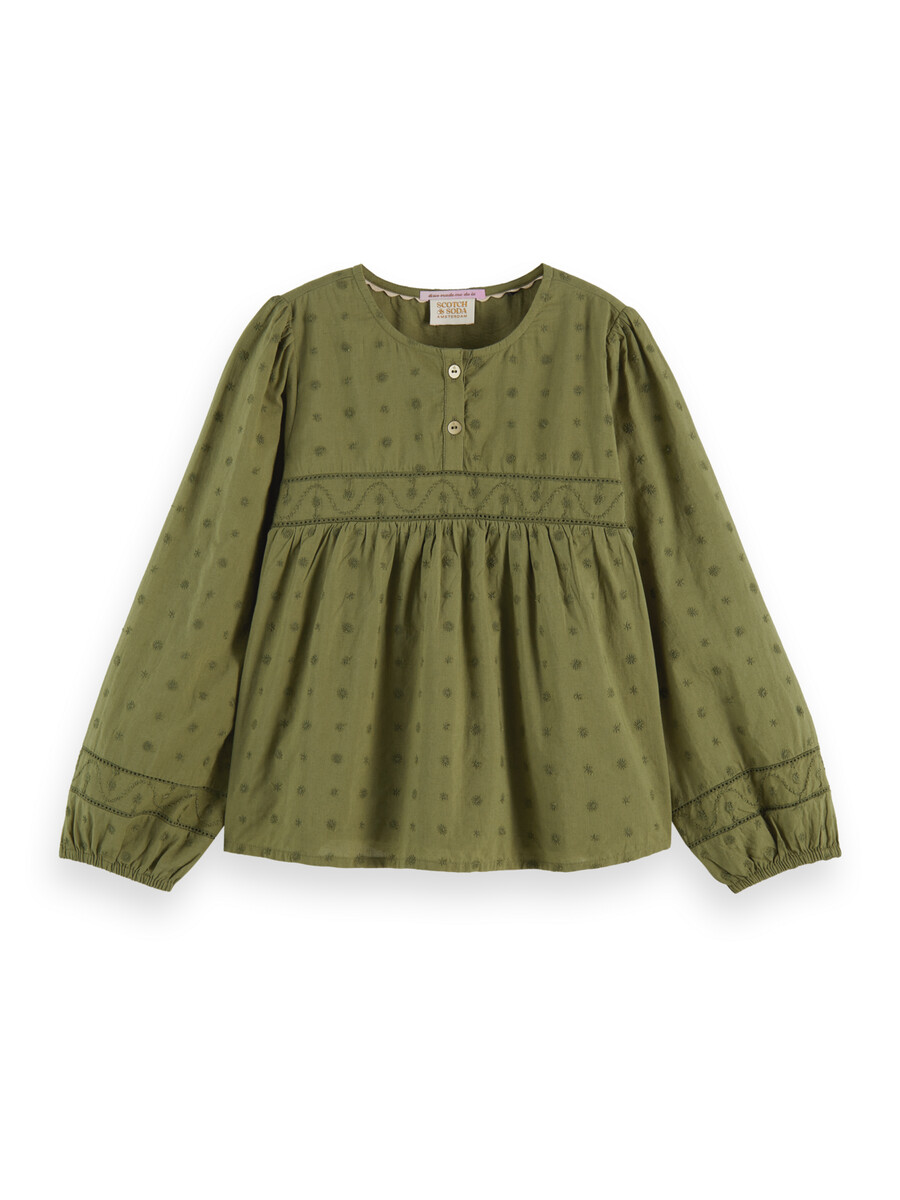 topp med broderi och anglaise-paneler för flickor