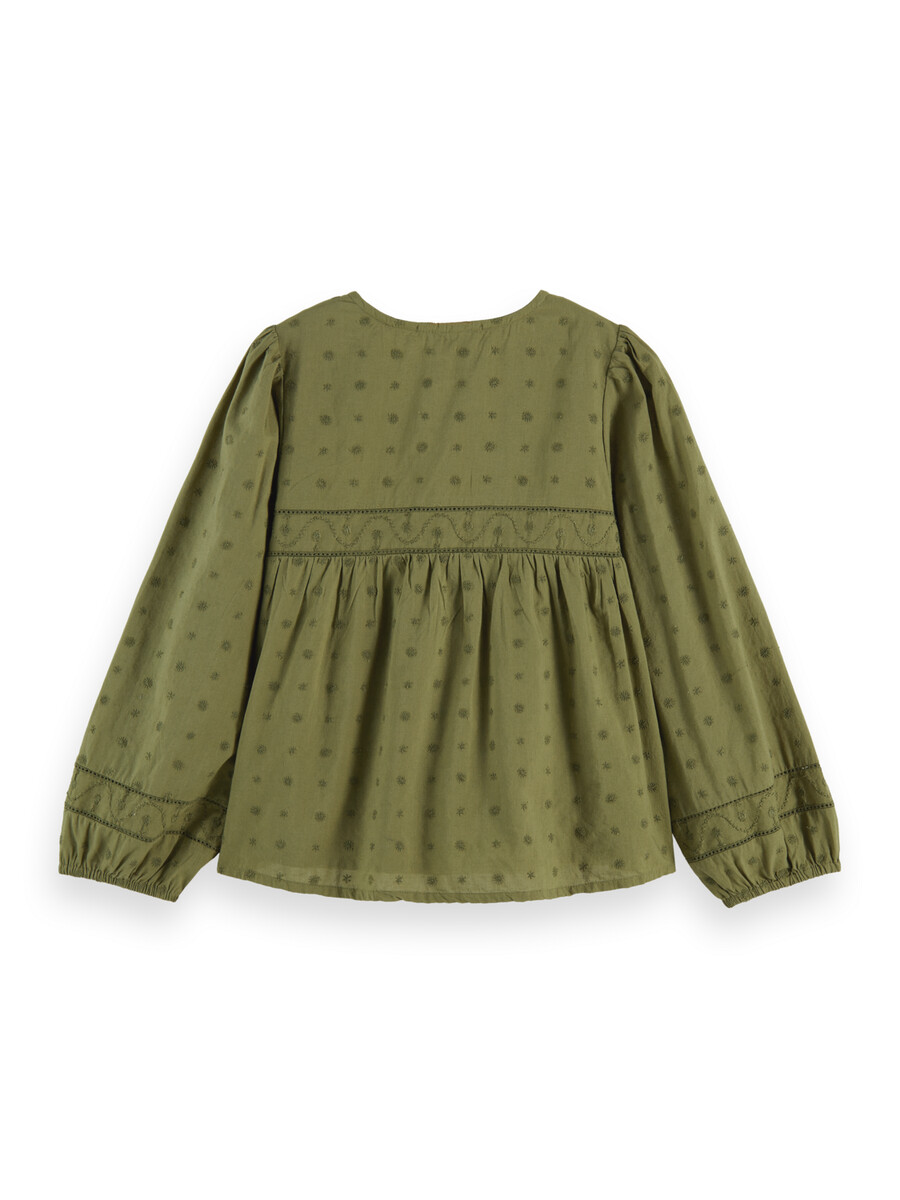 topp med broderi och anglaise-paneler för flickor