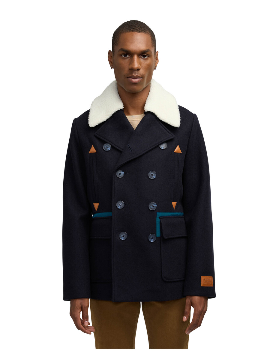 izak peacoat med kontrastdetalj och avtagbar krage