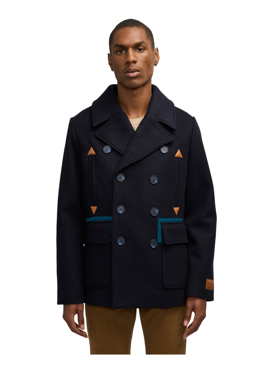 izak peacoat med kontrastdetalj och avtagbar krage