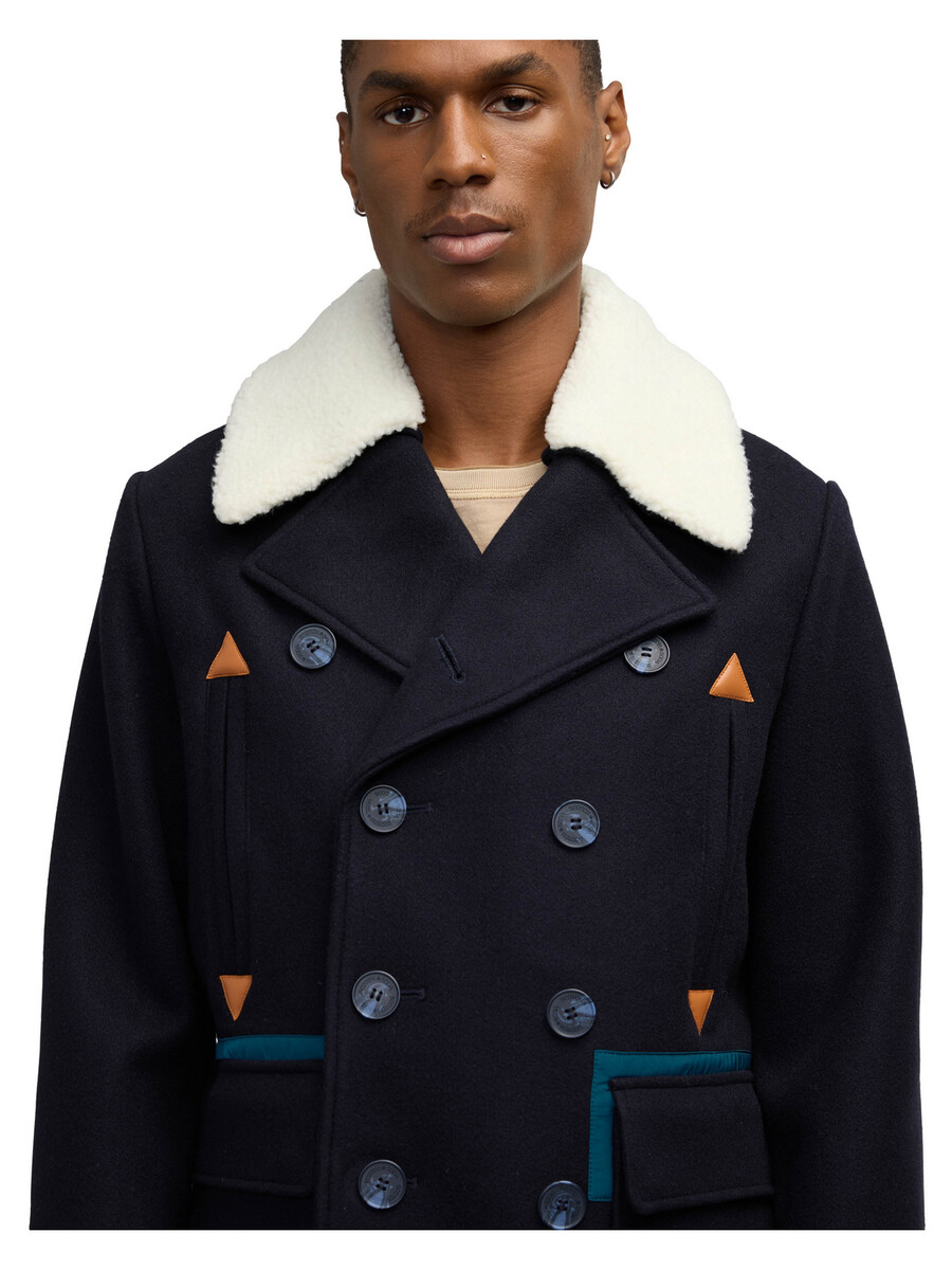 izak peacoat med kontrastdetalj och avtagbar krage