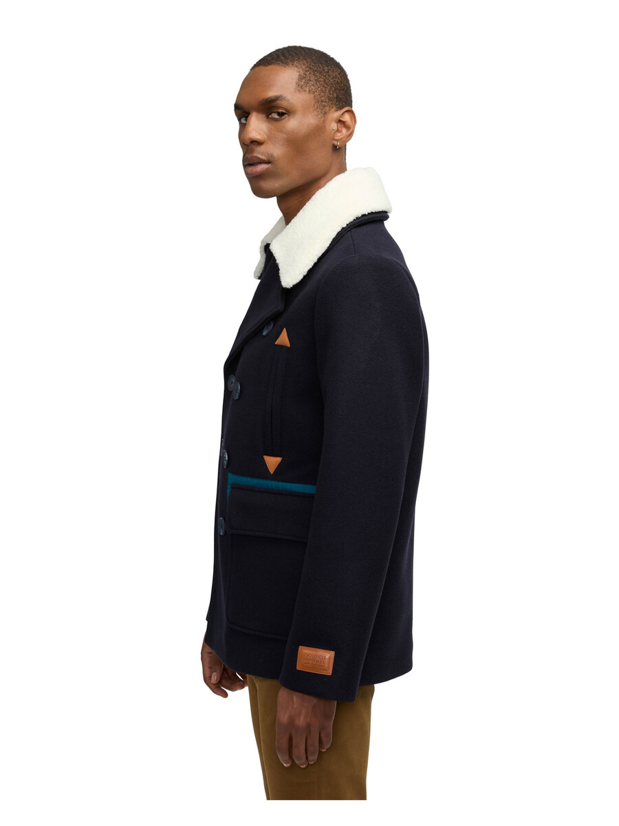 izak peacoat med kontrastdetalj och avtagbar krage