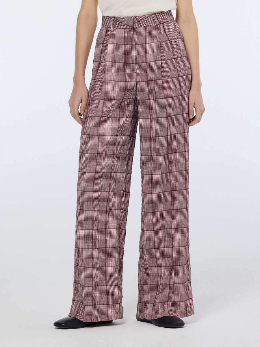 rose high-layer wide leg prince of wales seersucker pants
