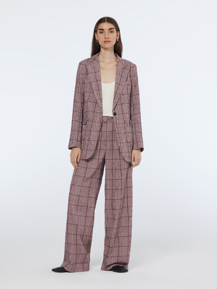 rose high-layer wide leg prince of wales seersucker pants