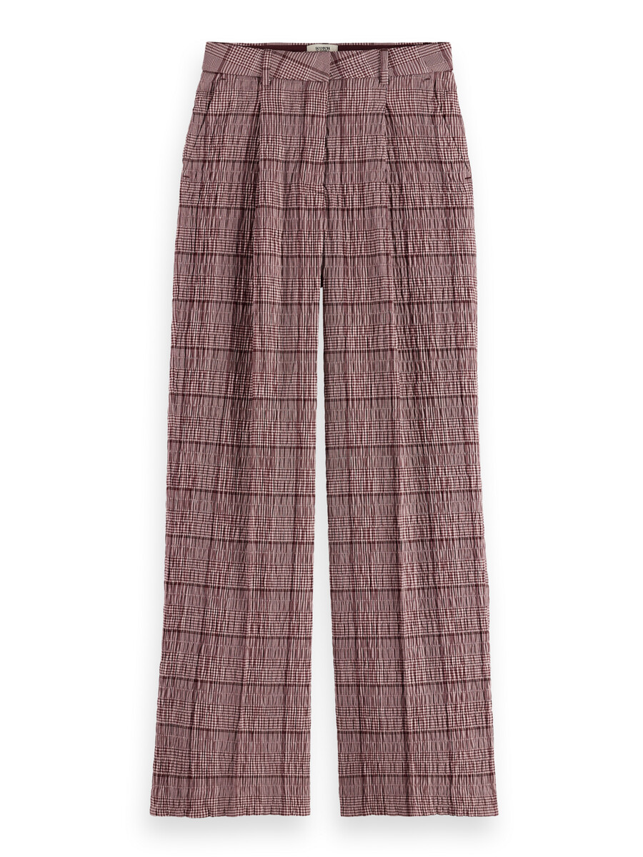 rose high-layer wide leg prince of wales seersucker pants