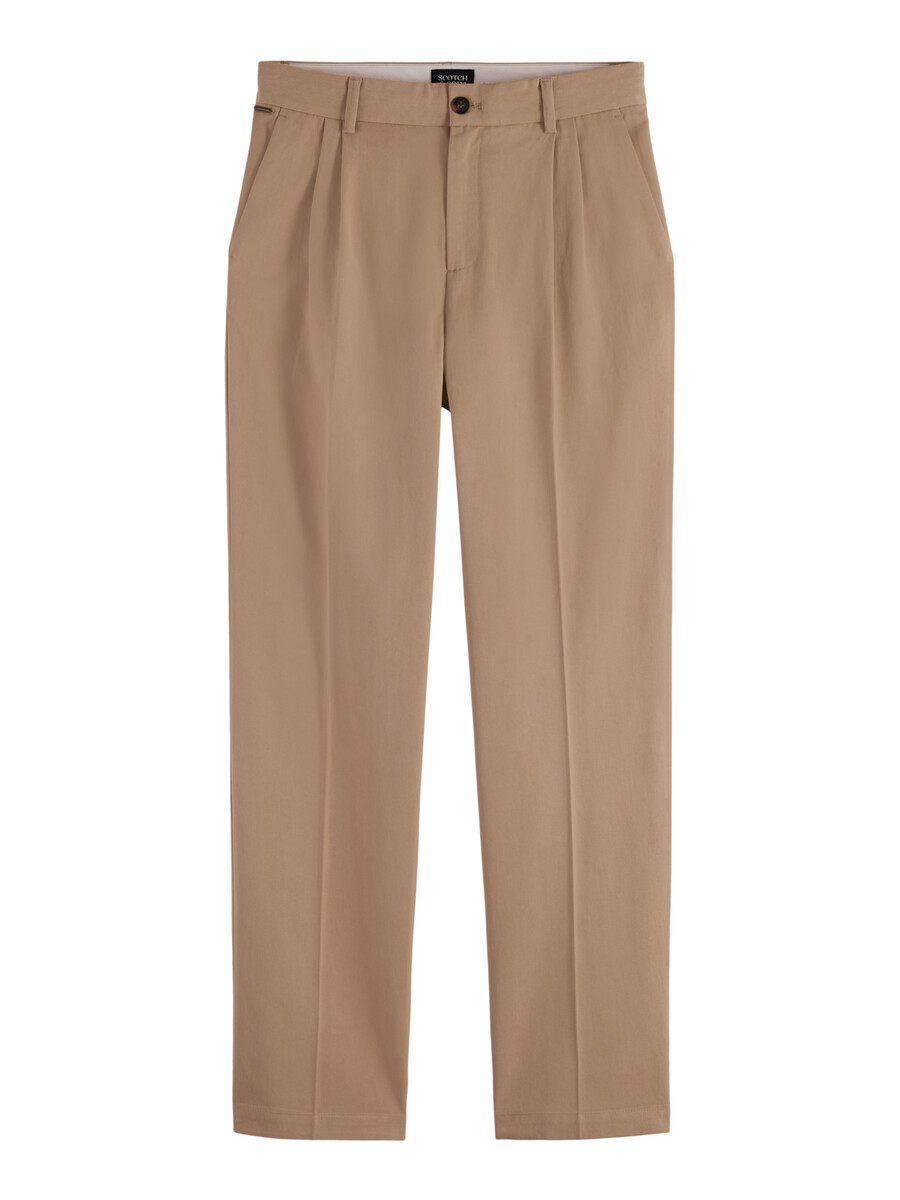 plisserad chino i bomulllyocell-twill med rak passform